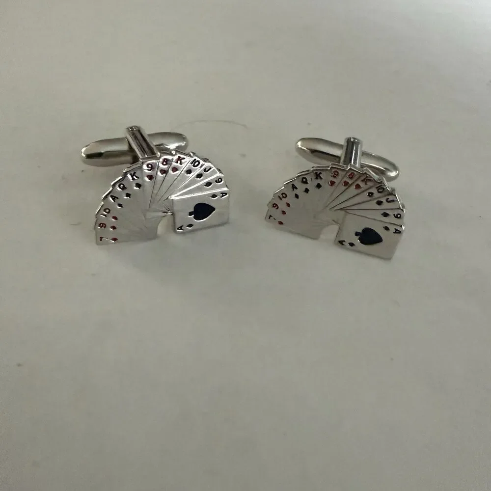 Men's Classic Playing Card Cuff links Silver Tone Ace Of Spades Front Card